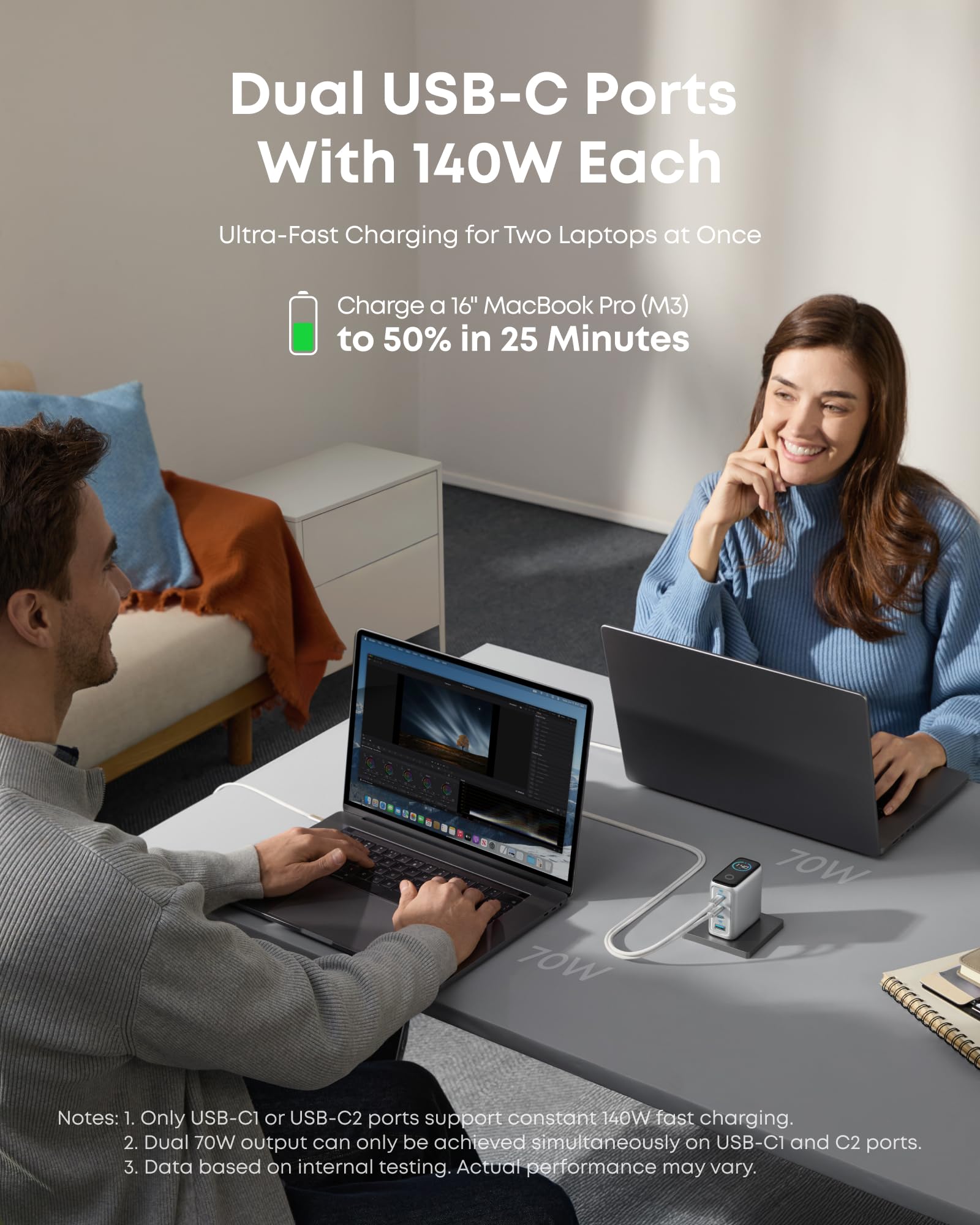 Bundle kit: Anker Laptop Power Bank (25K, 165W, Built-In and Retractable Cables) and Anker Laptop Charger (140W, 4-Port, PD 3.1) with USB-C Cable and Anker Nano Power Bank (10K, 45W, Built-In Retractable USB-C Cable)
