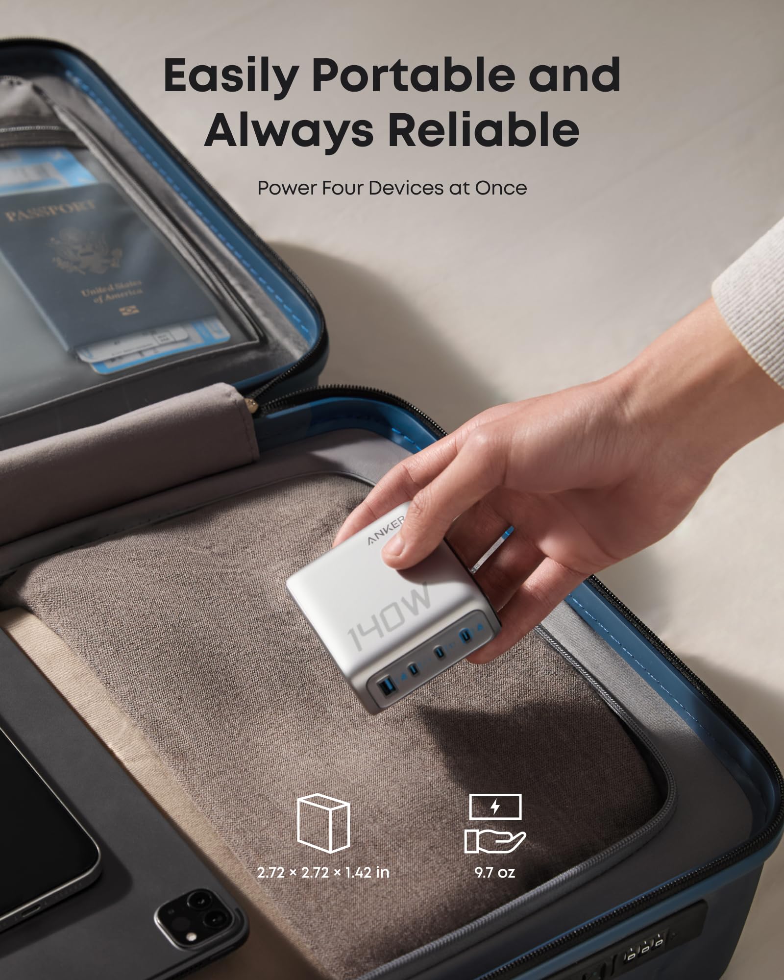 Anker Charger (140W, 4-Port, PD 3.1) with USB-C Cable (2-Pack)