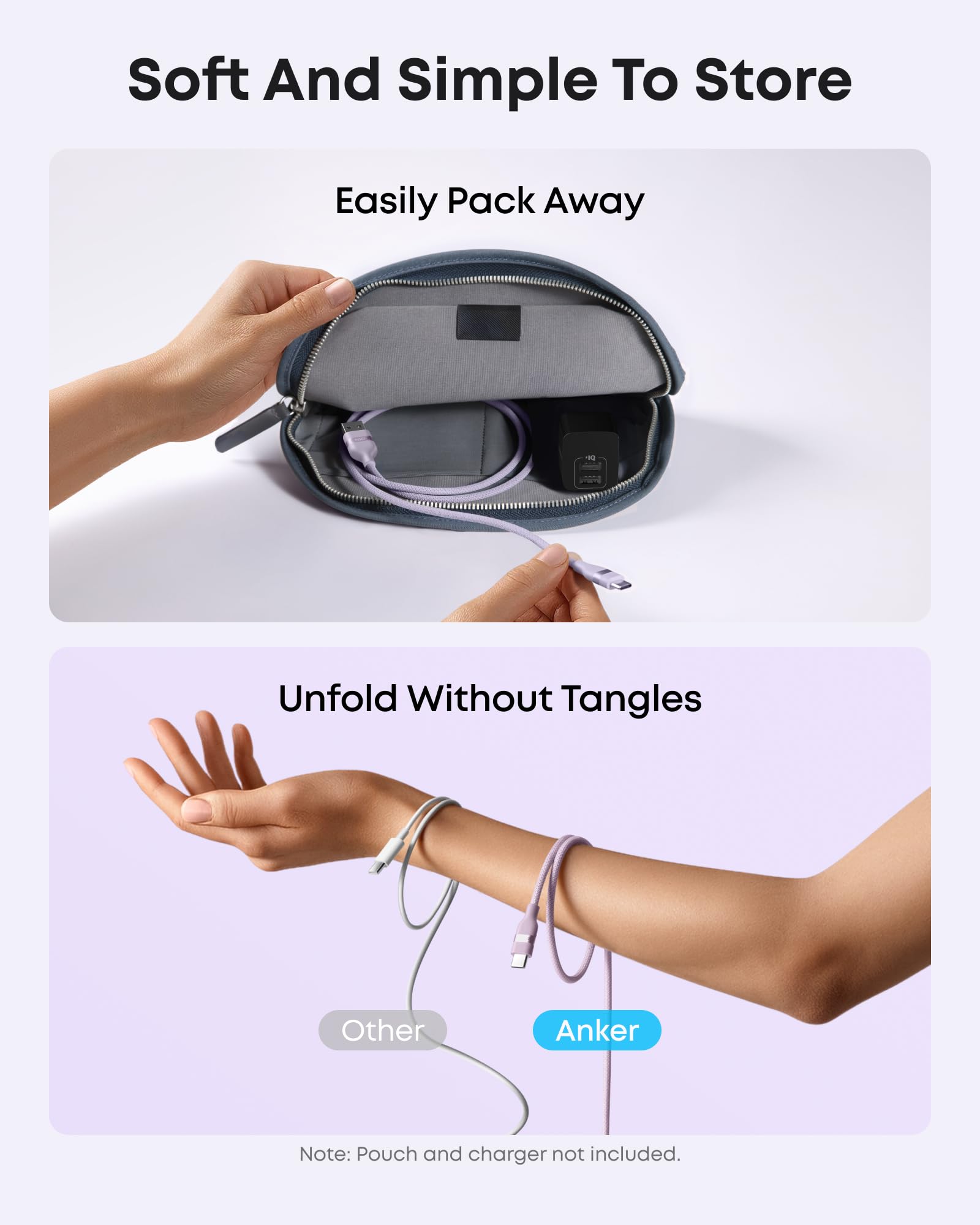 Anker USB-A to USB-C Cable (Upcycled-Braided, 2 Pack, Violet）