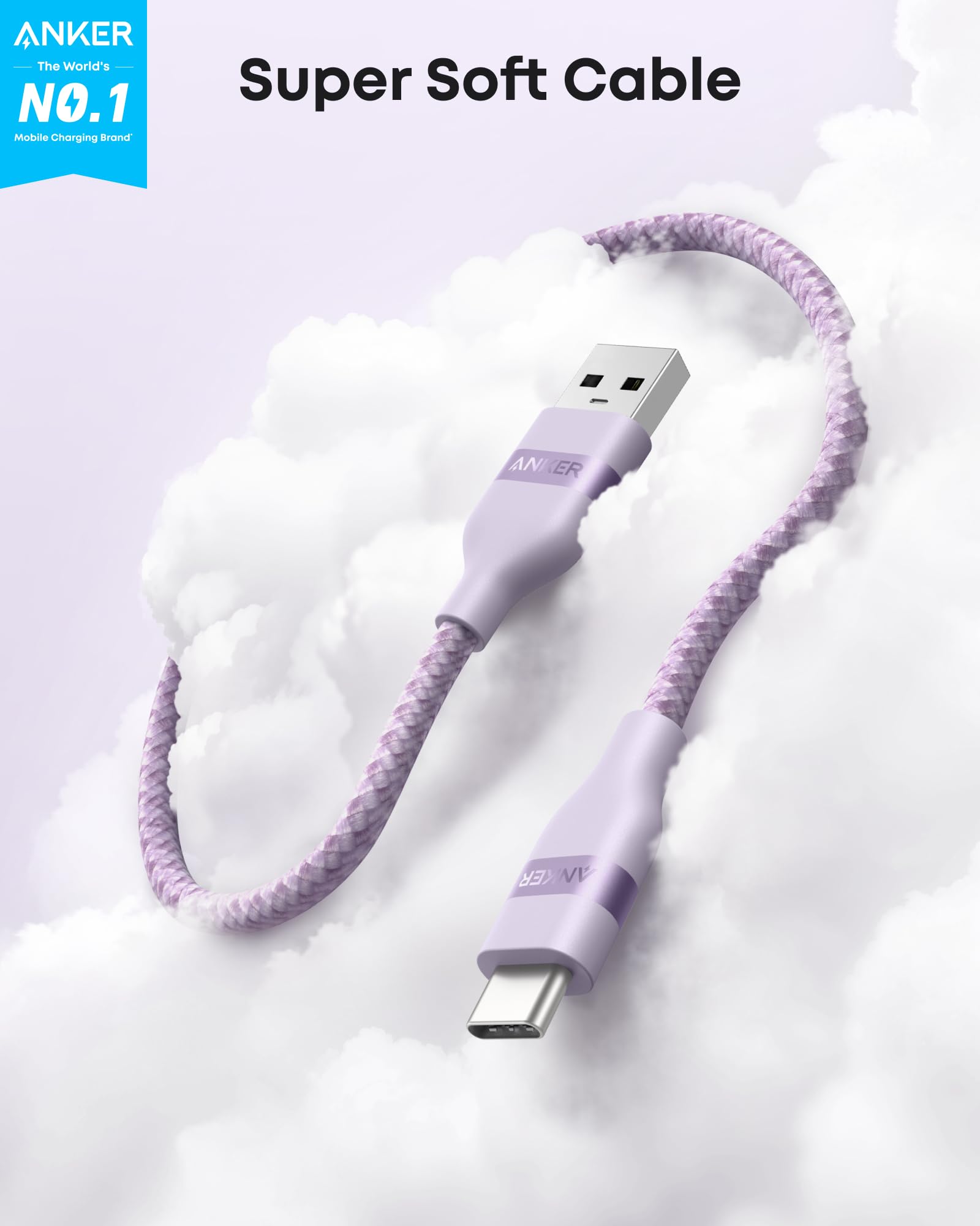 Anker USB-A to USB-C Cable (Upcycled-Braided, 2 Pack, Violet）