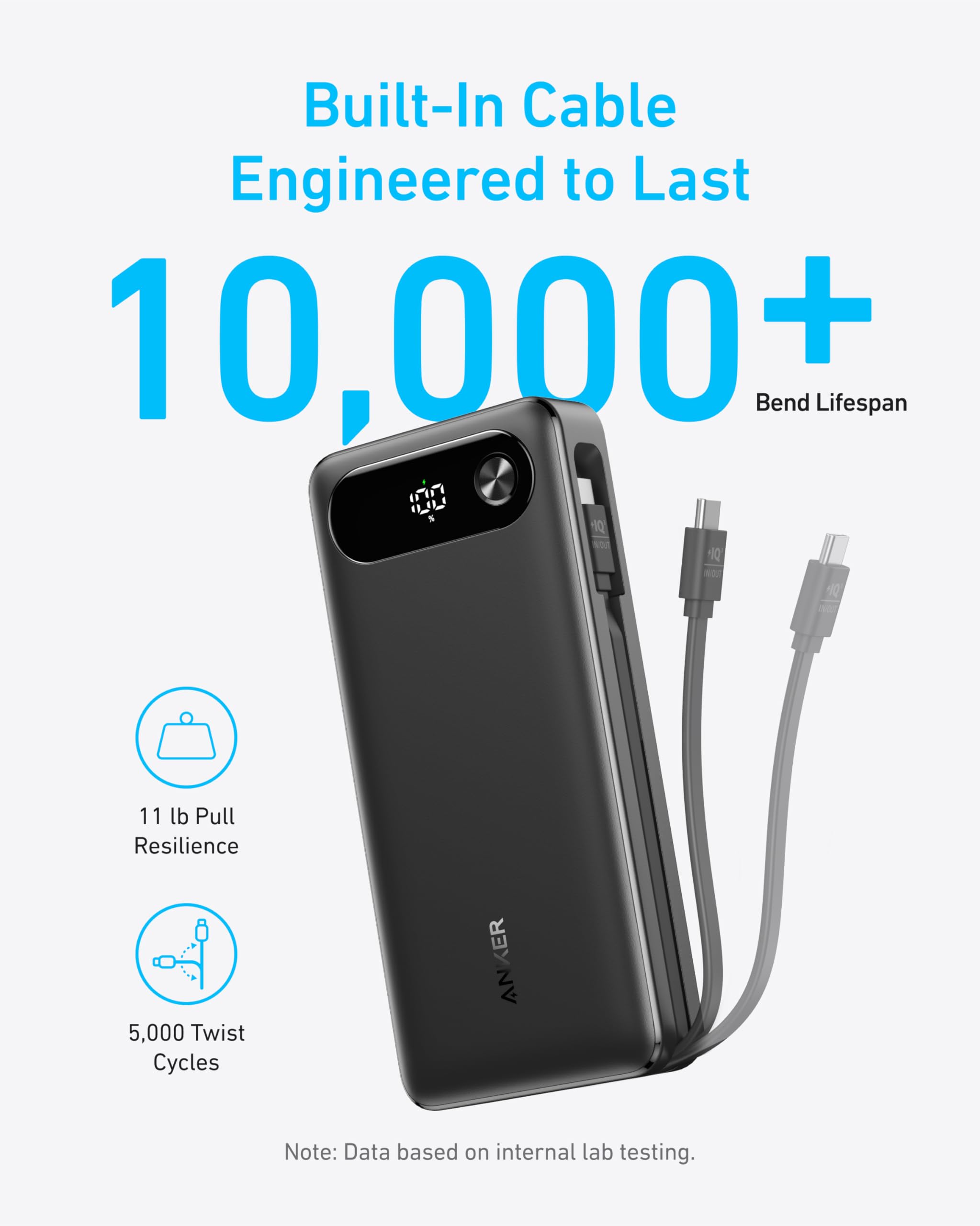Anker Power Bank (20K, 87W, Built-In USB-C Cable) | Customizable