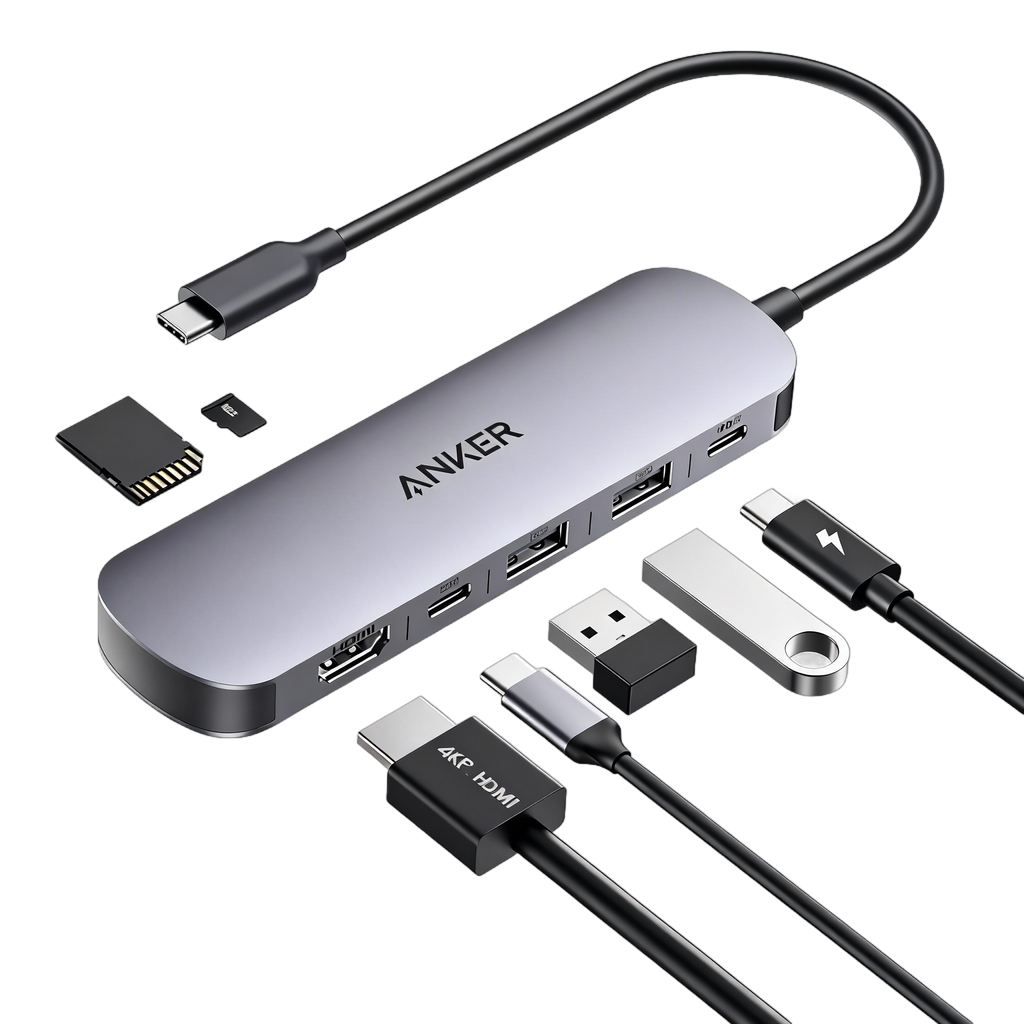 Anker USB-C Hub (7-in-1) and Anker Nano Charger (45W, Smart Display, 180° Foldable)