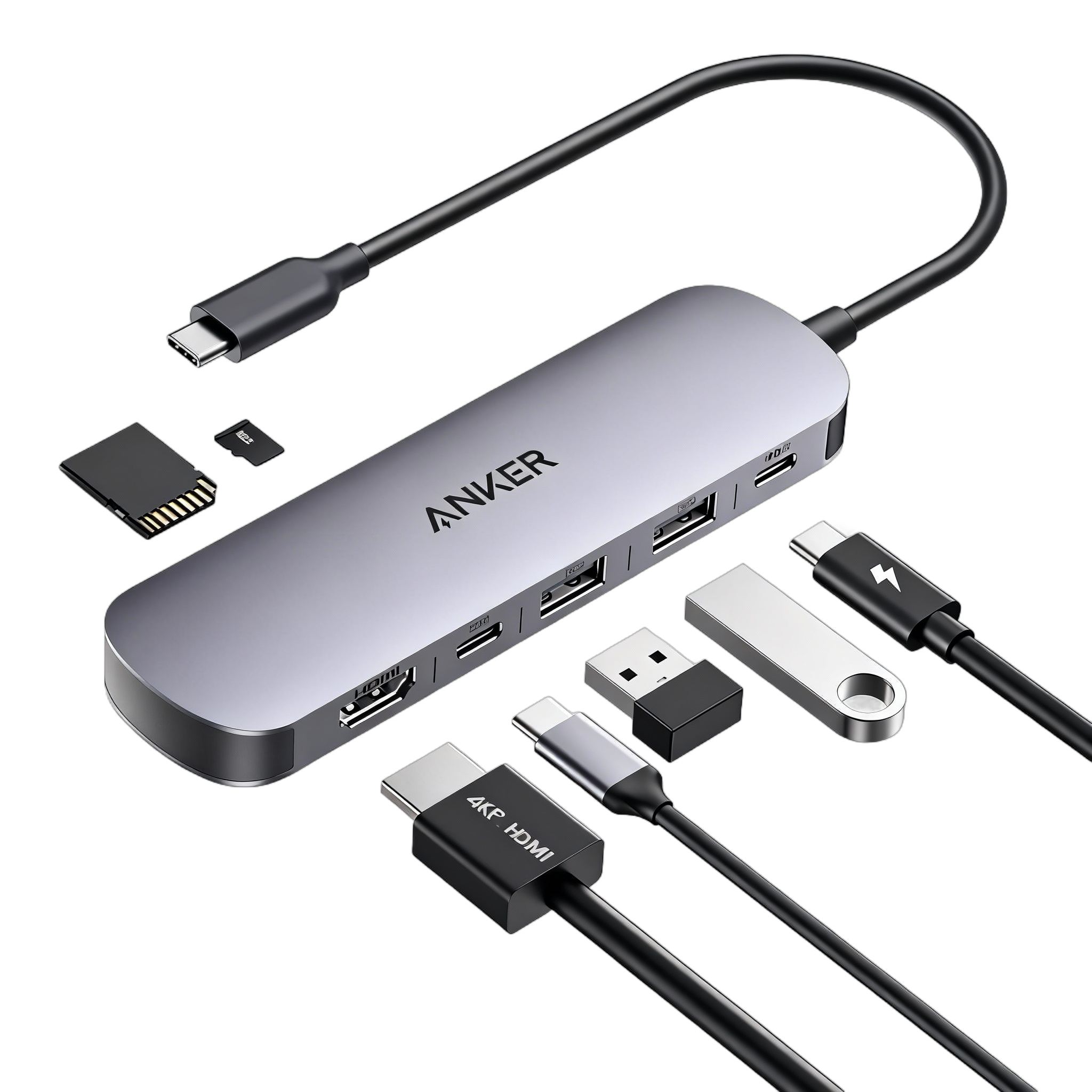 Anker USB-C Hub (7-in-1) and Anker Nano Charger (45W, Smart Display, 180° Foldable)