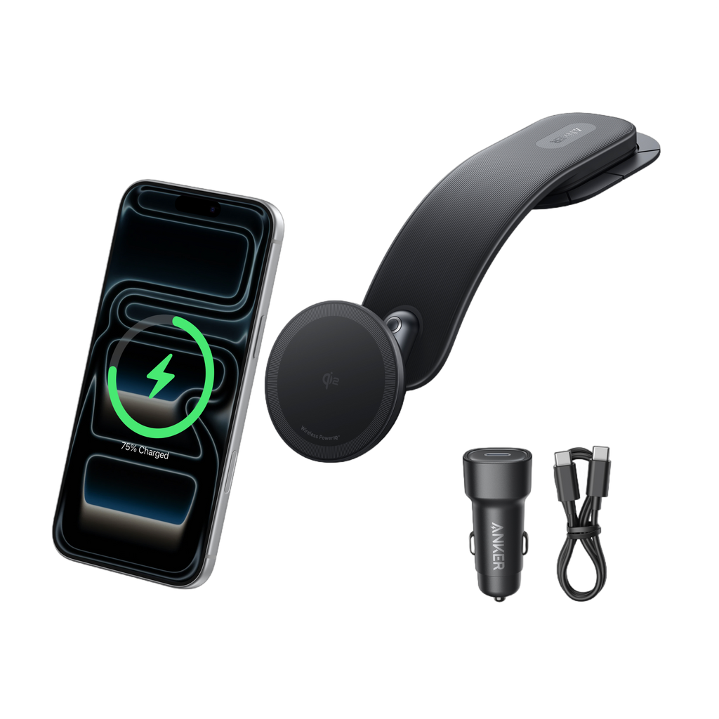 Anker Nano Wireless Car Charger (Magnetic, Detachable Pad) and Anker 140W 2-in-1 USB-C to USB-C Cable