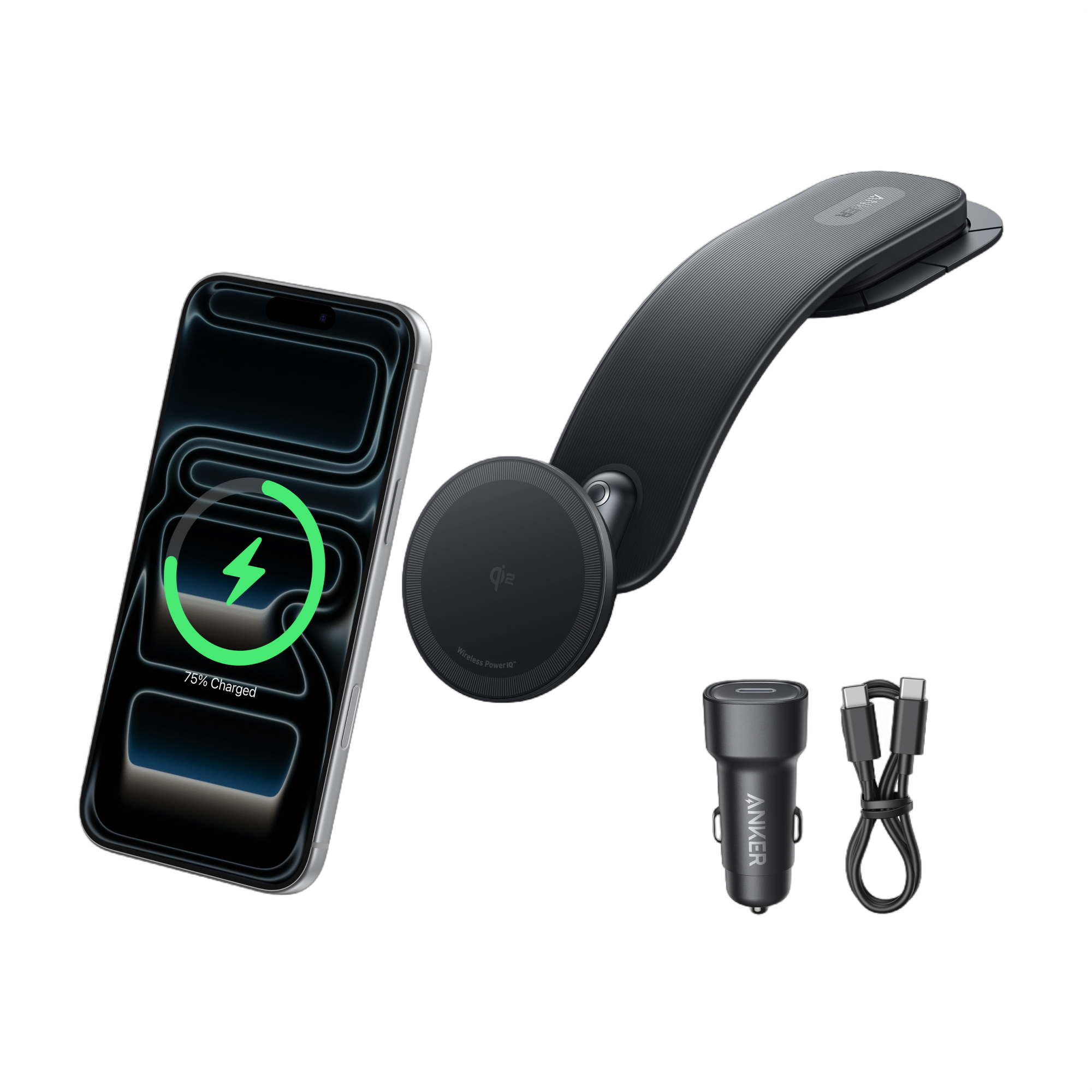 Anker Nano Wireless Car Charger (Magnetic, Detachable Pad) and Anker 140W 2-in-1 USB-C to USB-C Cable